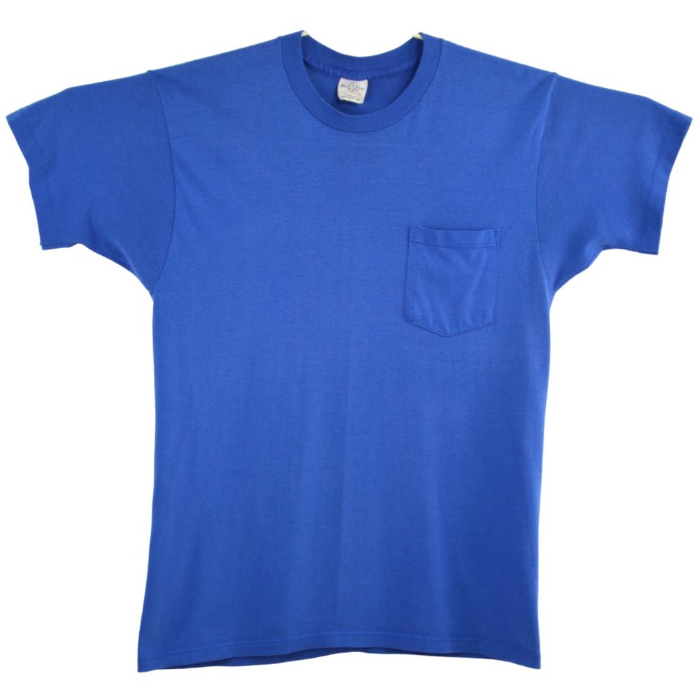 Vintage Botany 500 T Shirt Size LARGE L Solid Blue Pocket 50/50 Nicely Worn In